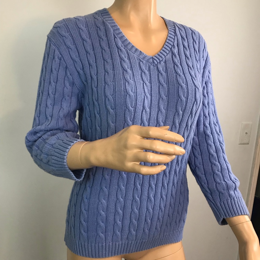 💜525 American light blue sweater cable knitting L